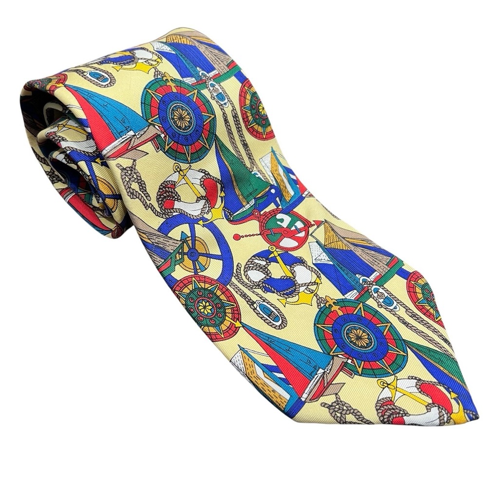 Alynn Neckwear The Age Of Sail Nautical Silk Tie Ships Compass Anchor Maritime